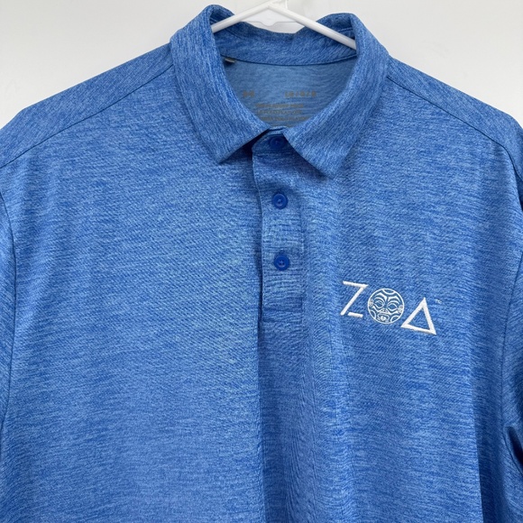 Under Armour Polo Shirt Men Large Heather Blue Zoa Golf Stretch Performance - Picture 3 of 8